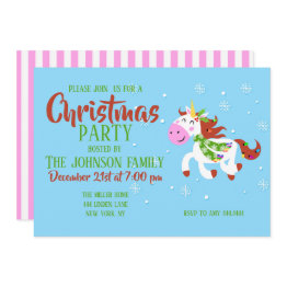 Small Christmas Unicorn Cartoon    Invitation Front View