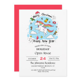 Small Christmas Unicorn   Invitation Front View