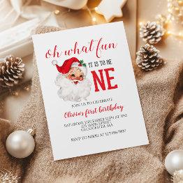Small Christmas Vintage Santa First Birthday Invitation Front View
