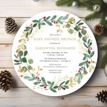 christmas watercolors wreath baby shower brunch invitation