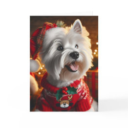 Small Christmas Westie Dog Holiday Invitations Front View