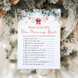 Small Christmas Who Knows Mommy Best Baby Shower Game Invitation Front View