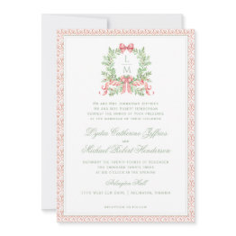 Small Christmas Wreath Candy Cane Bow | Monogram Wedding Invitation Front View