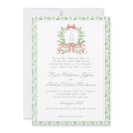 Small Christmas Wreath Candy Cane Bow | Monogram Wedding Invitation Front View