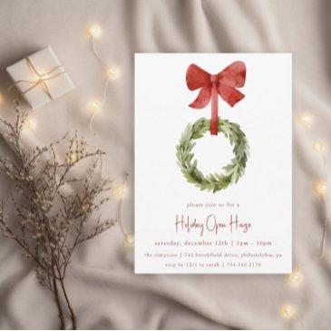 christmas wreath red bow | holiday open house invitation