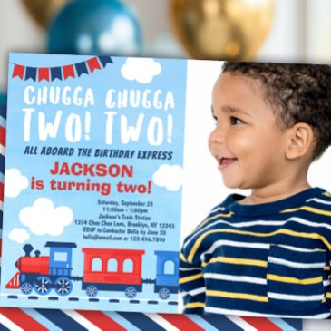 chugga chugga two two train 2nd birthday photo invitation