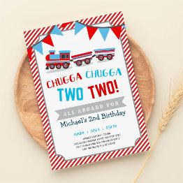 Small Chugga Chugga Two Two Train Birthday Invitation Front View