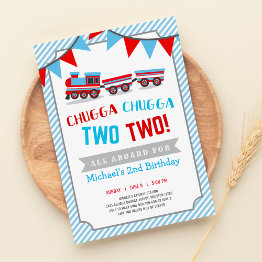 Small Chugga Chugga Two Two Train Birthday Invitation Front View