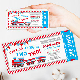 Small Chugga Chugga Two Two Train Ticket Birthday Invitation Front View