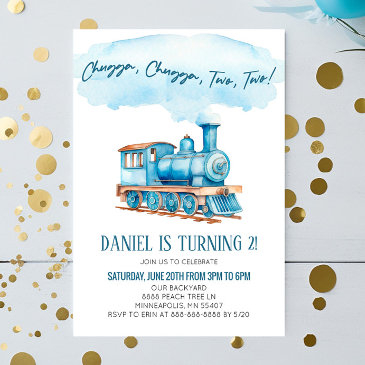 chugga two two choo choo train 2nd birthday party invitation