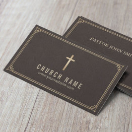 Small Church Cross Classy Leather Gold Framed Business Invitations Front View