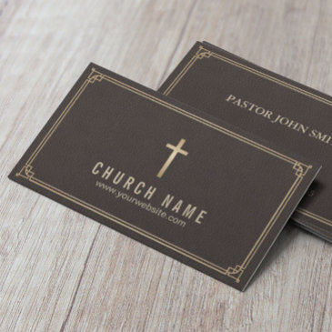 church cross classy leather gold framed business invitations