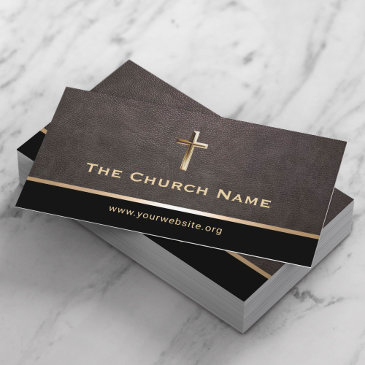 church pastor elegant leather gold holy cross business invitations