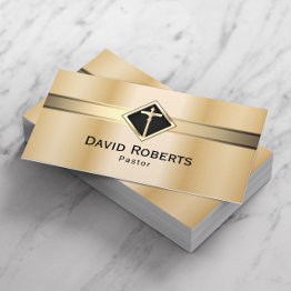 Small Church Pastor Minister Modern Gold Holy Cross Business Invitations Front View