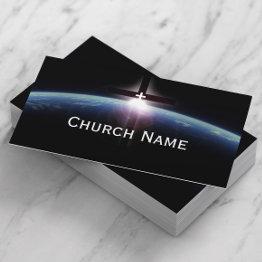 Small Church Pastor Space Holy Cross Light Business Invitations Front View