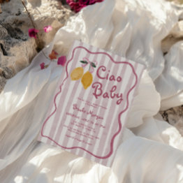 Small Ciao Baby Lemon Bows Girls Baby Shower Invitation Front View