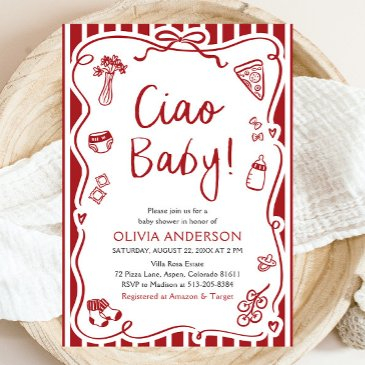 ciao baby whimsical italian pizza cute baby shower invitation