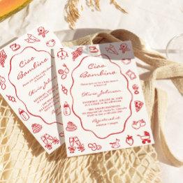 Small Ciao Bambino Italian Illustrated Baby Shower Invitation Front View