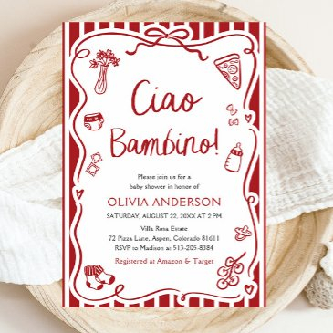 ciao bambino whimsical italian pizza baby shower invitation