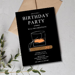 Small Cigar And Whisky Men's Birthday Party Invitation Front View