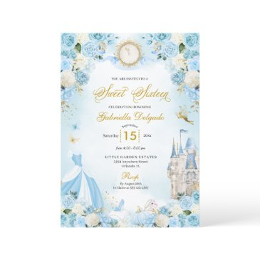 cinderella blue fairytale princess sweet sixteen invitation
