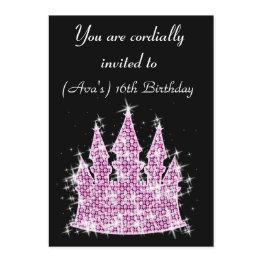 Small Cinderella Castle Rhinestone Birthday/sweet 16 Invitation Front View