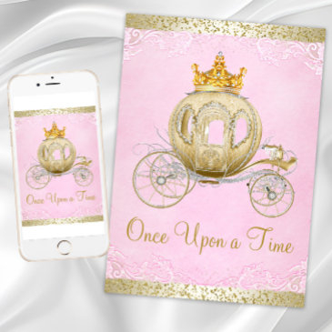 cinderella pink once upon a time princess birthday invitation