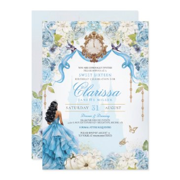 cinderella princess light blue royal sweet 16 invitation