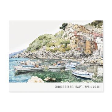 cinque terre, italy sea watercolor italian travel postinvitations