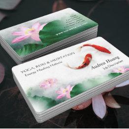 Small Circle Of Life Oriental Zen Feng Shui Koi & Lotus Business Invitations Front View