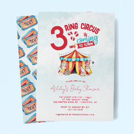 Small Circus Big Top Triplets Baby Shower Invitation Front View