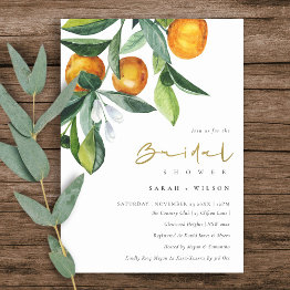 Small Citrus Orange Botanical Boho Bridal Shower Invite Front View