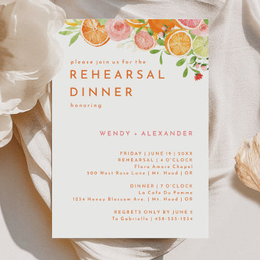 citrus watercolor wedding rehearsal dinner invitation