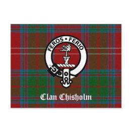 Small Clan Chisholm Tartan & Crest Badge Postinvitations Front View
