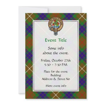 clan fraser crest over hunting tartan invitation