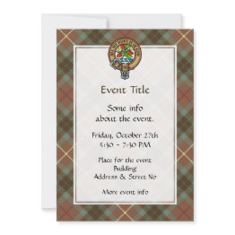 Small Clan Fraser Crest Over Weathered Hunting Tartan Invitation Front View