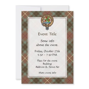 clan fraser crest over weathered hunting tartan invitation