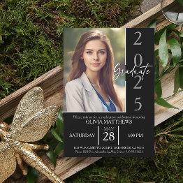 Small Class Of 2025 Black Custom Photo Graduation Invitation Front View