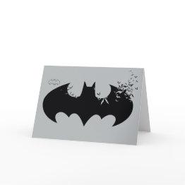 Small Classic Batman Logo Dissolving Into Bats Invitations Front View
