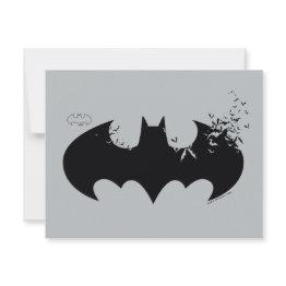 Small Classic Batman Logo Dissolving Into Bats Note Invitations Front View