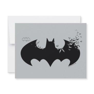 classic batman logo dissolving into bats note invitations