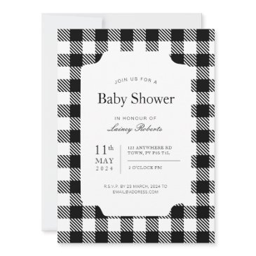 classic black and white checkerboard plaid shower invitation
