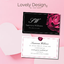 Small Classic Black And White Red Rose With Initials Business Invitations Front View