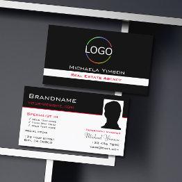 Small Classic Black White With Logo & Photo Professional Business Invitations Front View