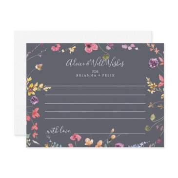 classic blue wild floral wedding advice card