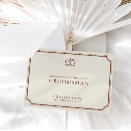 Small Classic Brown & Ecru Groomsman Proposal Invitations Front View
