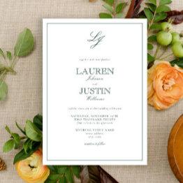 Small Classic Emerald Green Calligraphy Monogram Wedding Invitation Front View