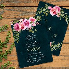 Small Classic Emerald Green Floral Dark Moody Wedding Invitation Front View