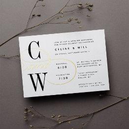 Small Classic Flourish Monogram Rehearsal Dinner Foil Invitation Front View