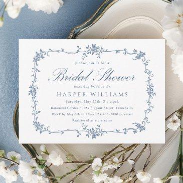 classic french victorian blue floral bridal shower invitation